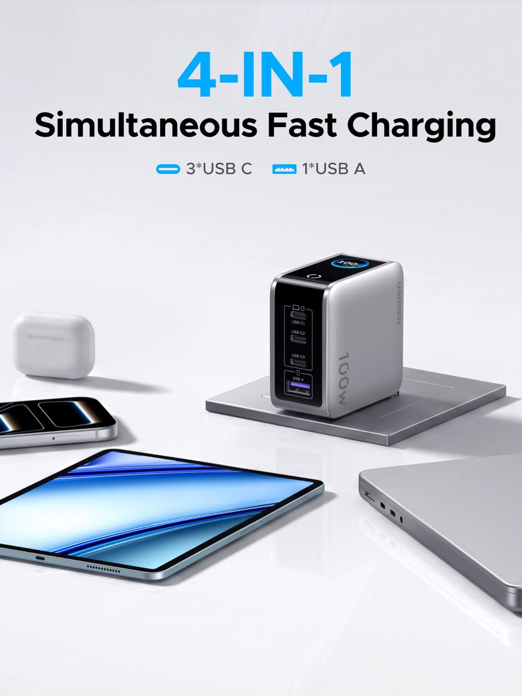 UGREEN Nexode Pro 100W 4-Port GaN Charger with Smart Display
