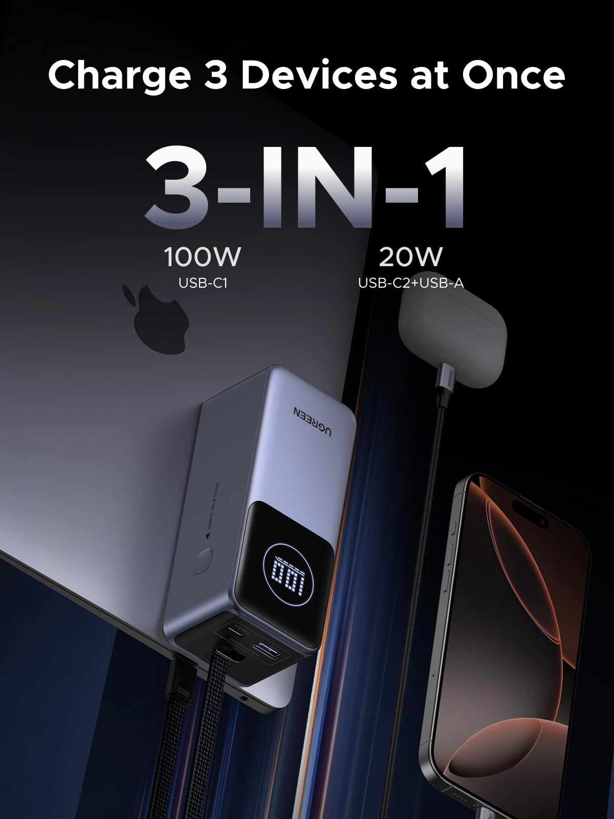UGREEN Nexode Power Bank 20000mAh 130W with Built-in USB-C Cable